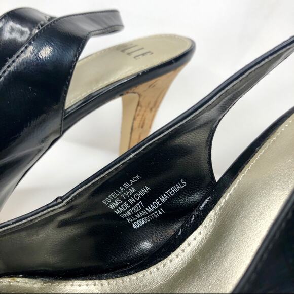 Elle Estella Black Slingback Cork Heels Black Size 7.5 - Picture 8 of 9